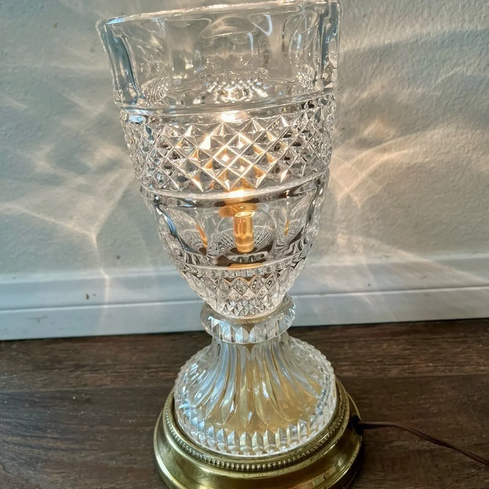 Vintage Cut Crystal Table Lamp with Brass Base